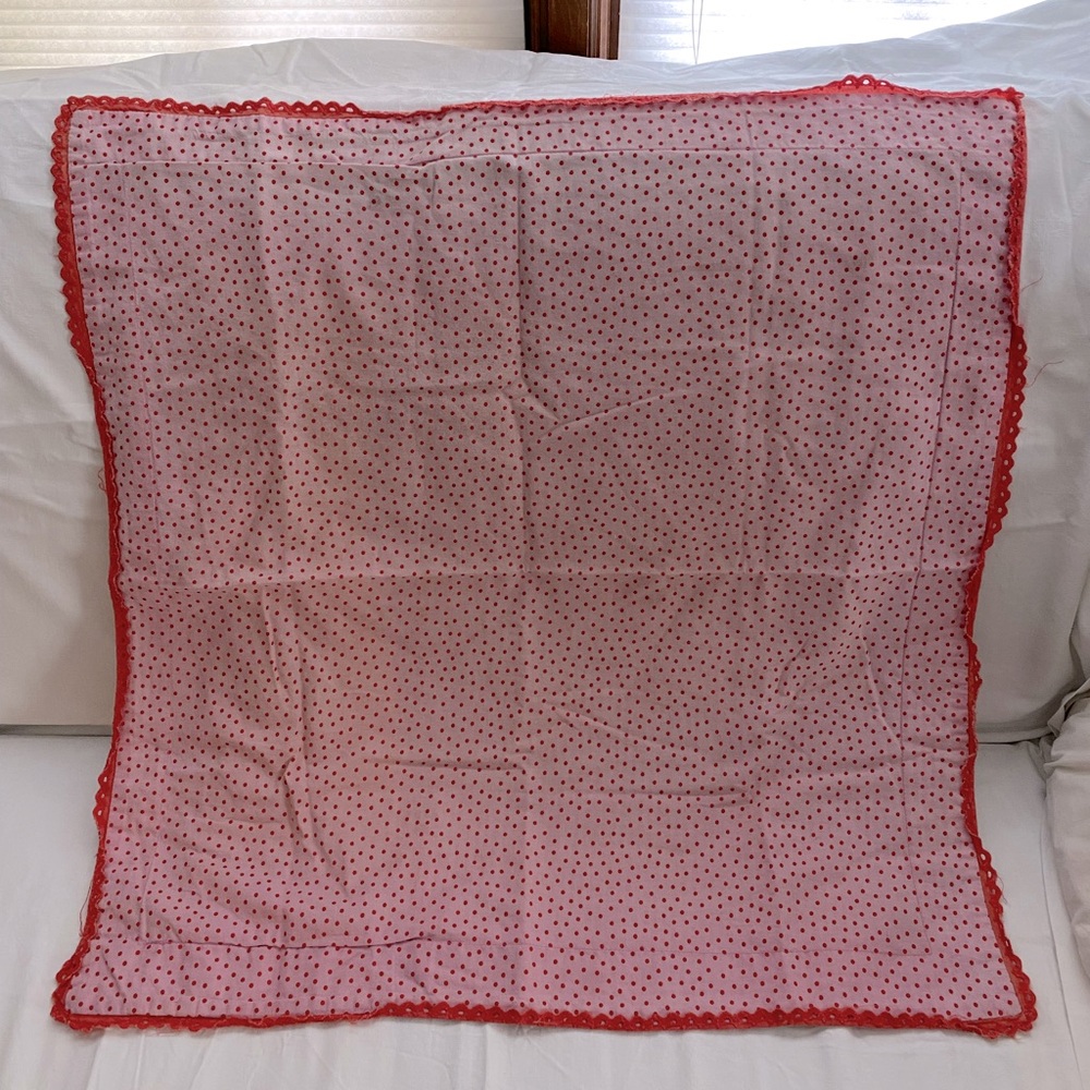 Pillow sham, 24 x 24 inch insert, 100% cotton, polka dots, gingham, eyelet trim.